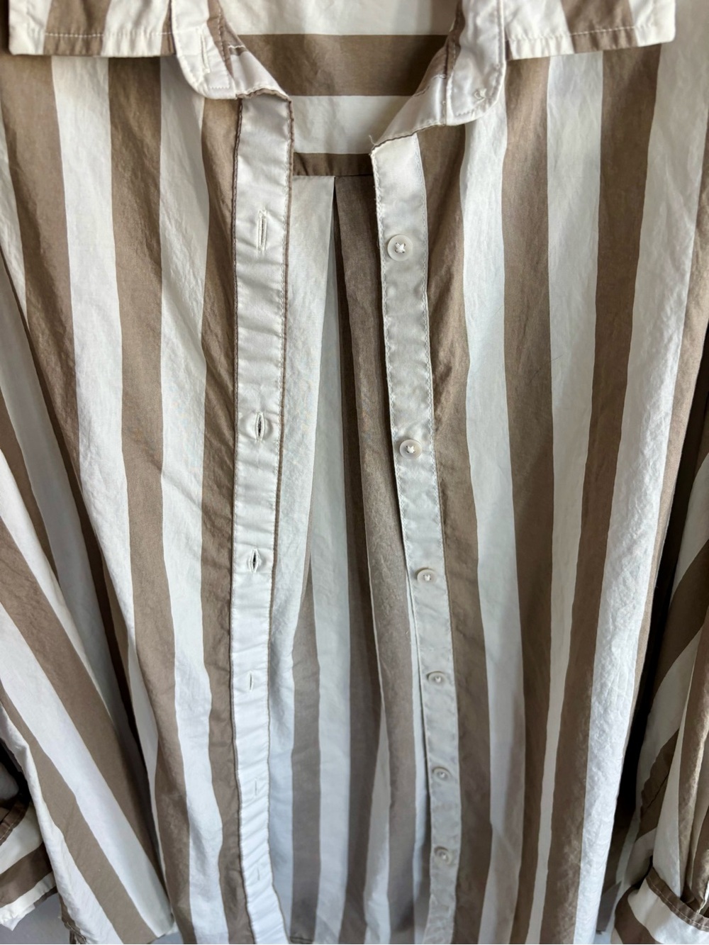 Aerie Oversized Ivory and Beige Vertical Stripe Button-Down Shirt - Picture 5 of 6
